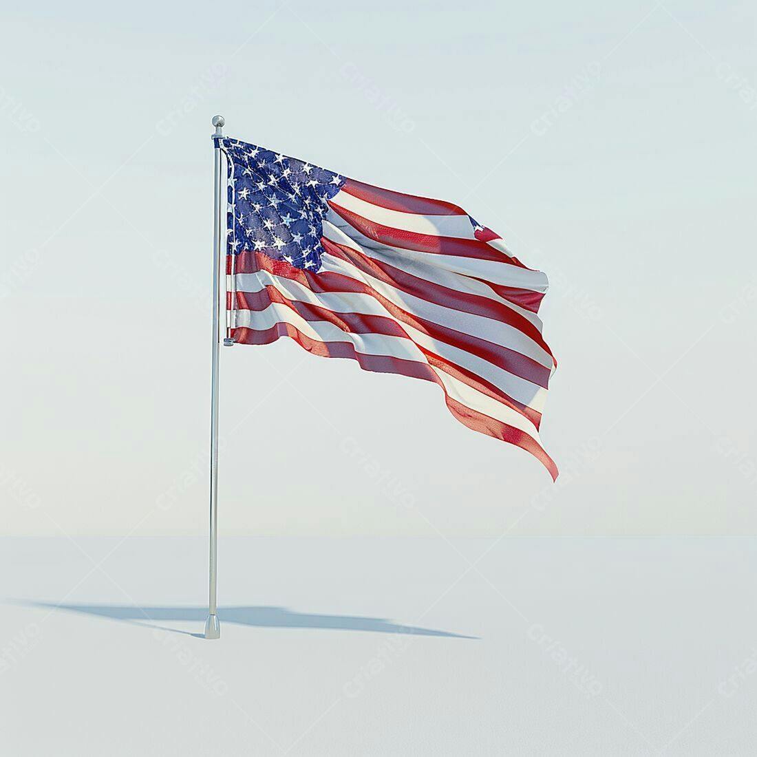 Bandeira Americana ao vento fundo branco