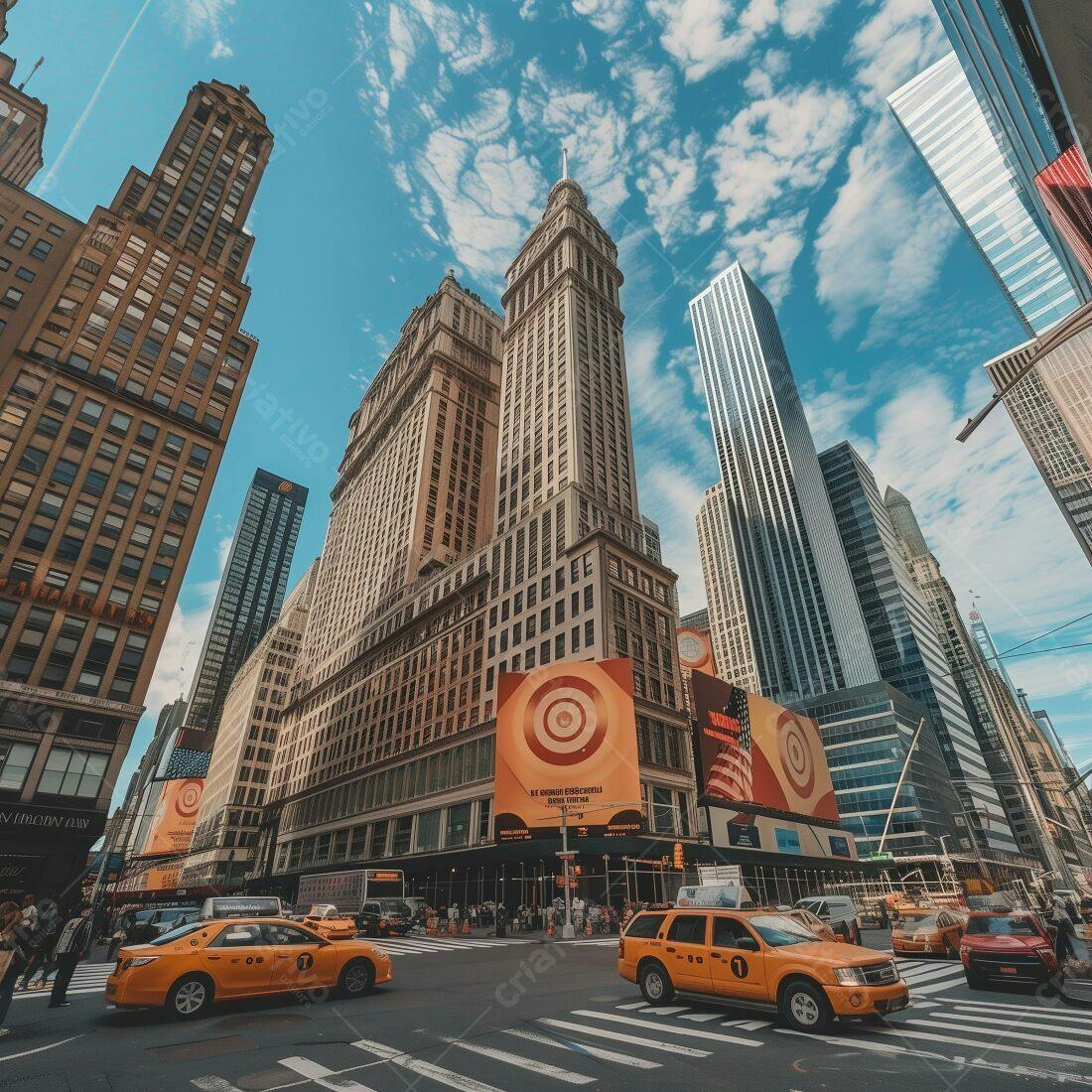 Prédios imponentes em Nova York dia ensolarado