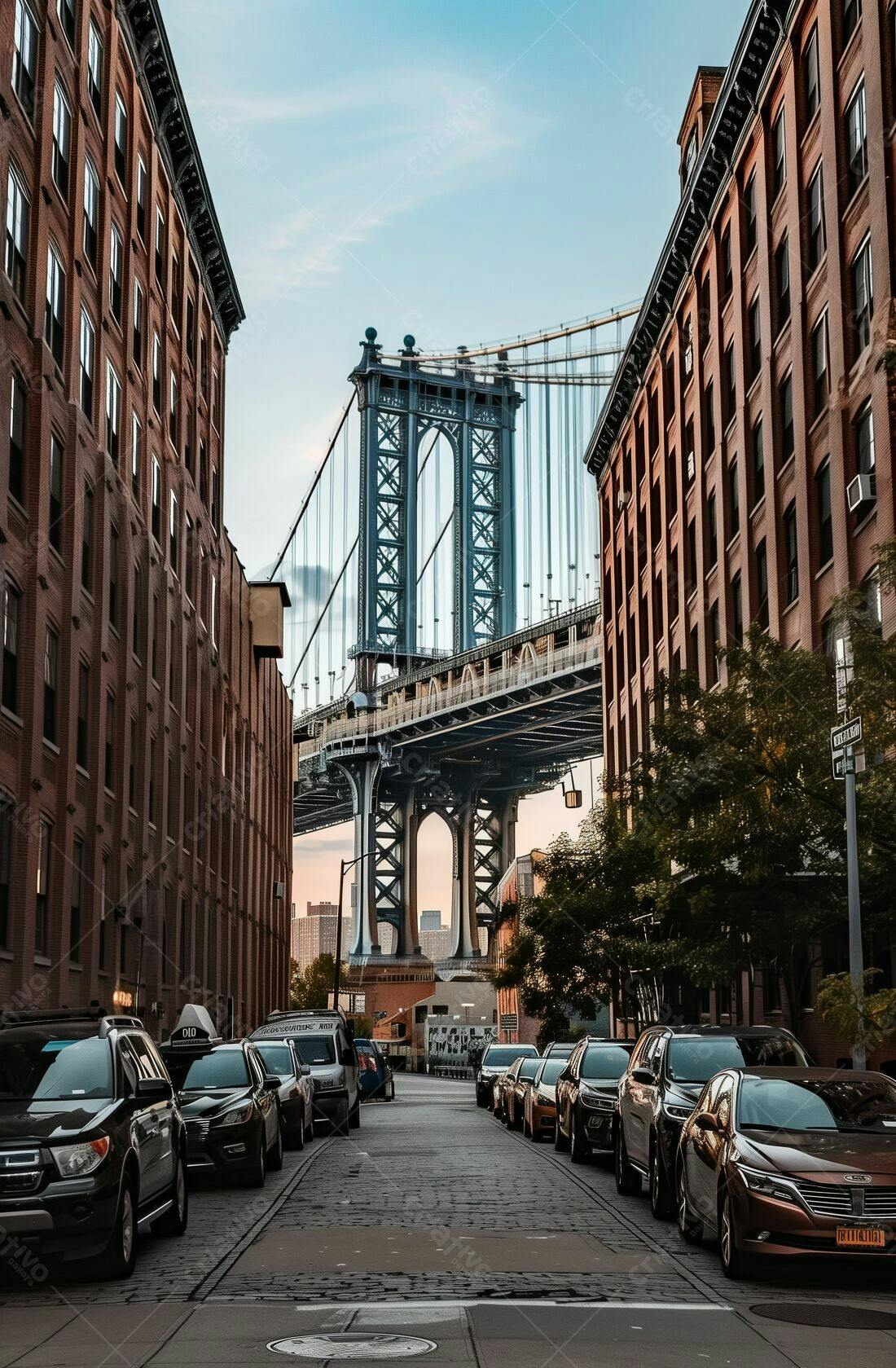 Ponte do Brooklyn vista de rua em Nova York