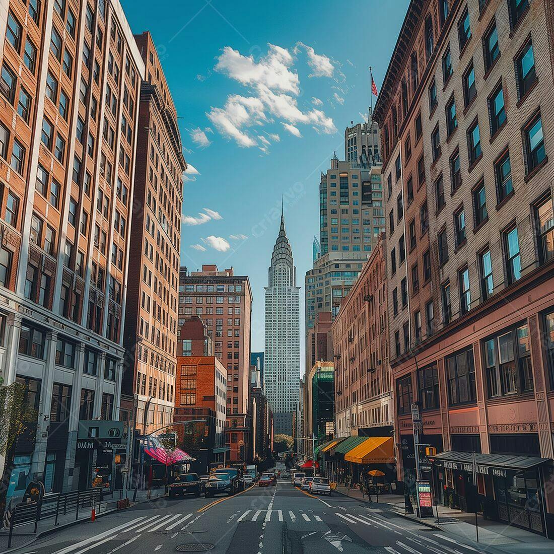 Edifício Chrysler visto de rua em Nova York