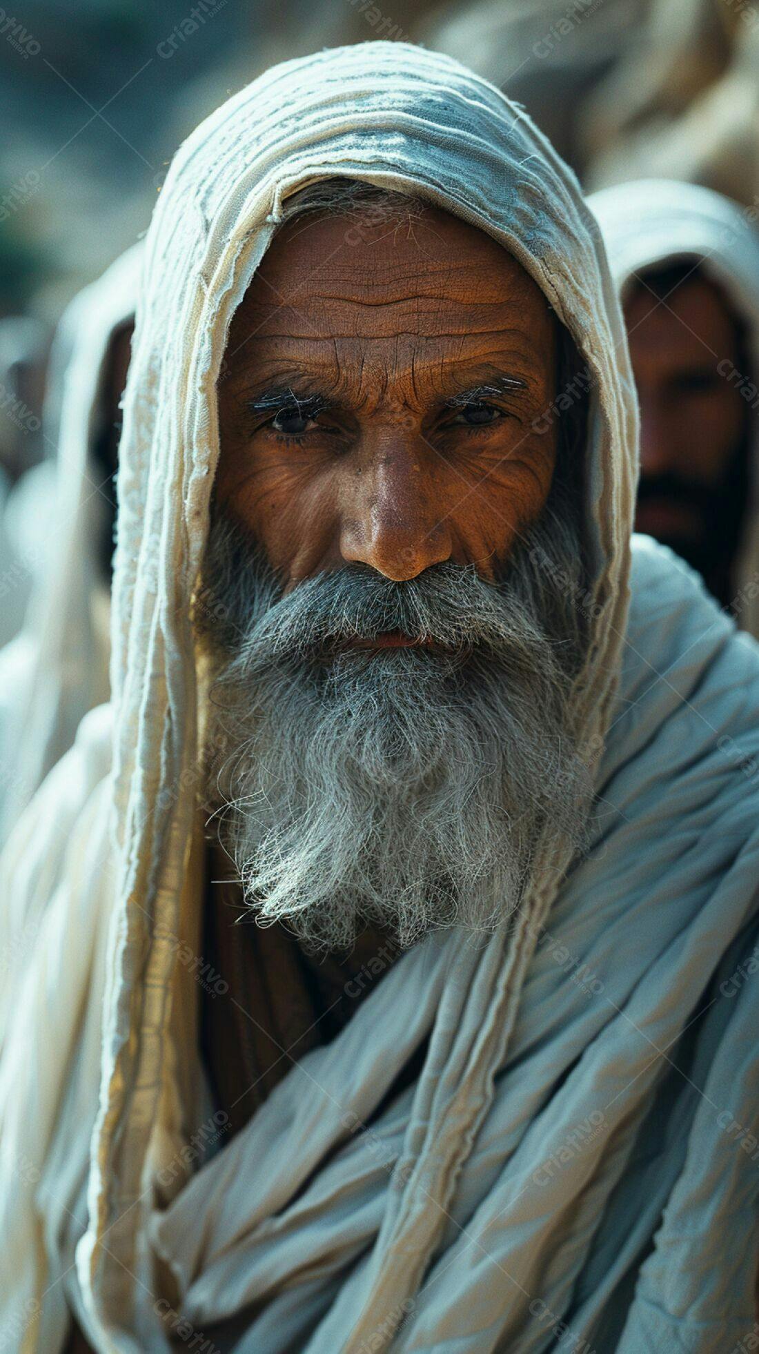 Homem idoso com barba grisalha usando véu