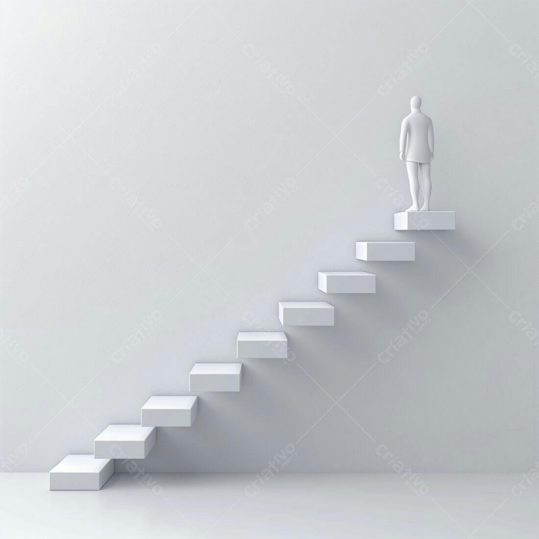 Figura em cima de escada branca minimalista