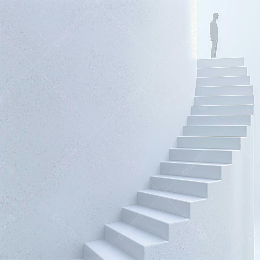 Homem em escada branca minimalista