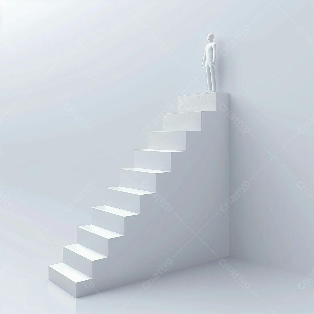 Figura em topo de escada branca minimalista
