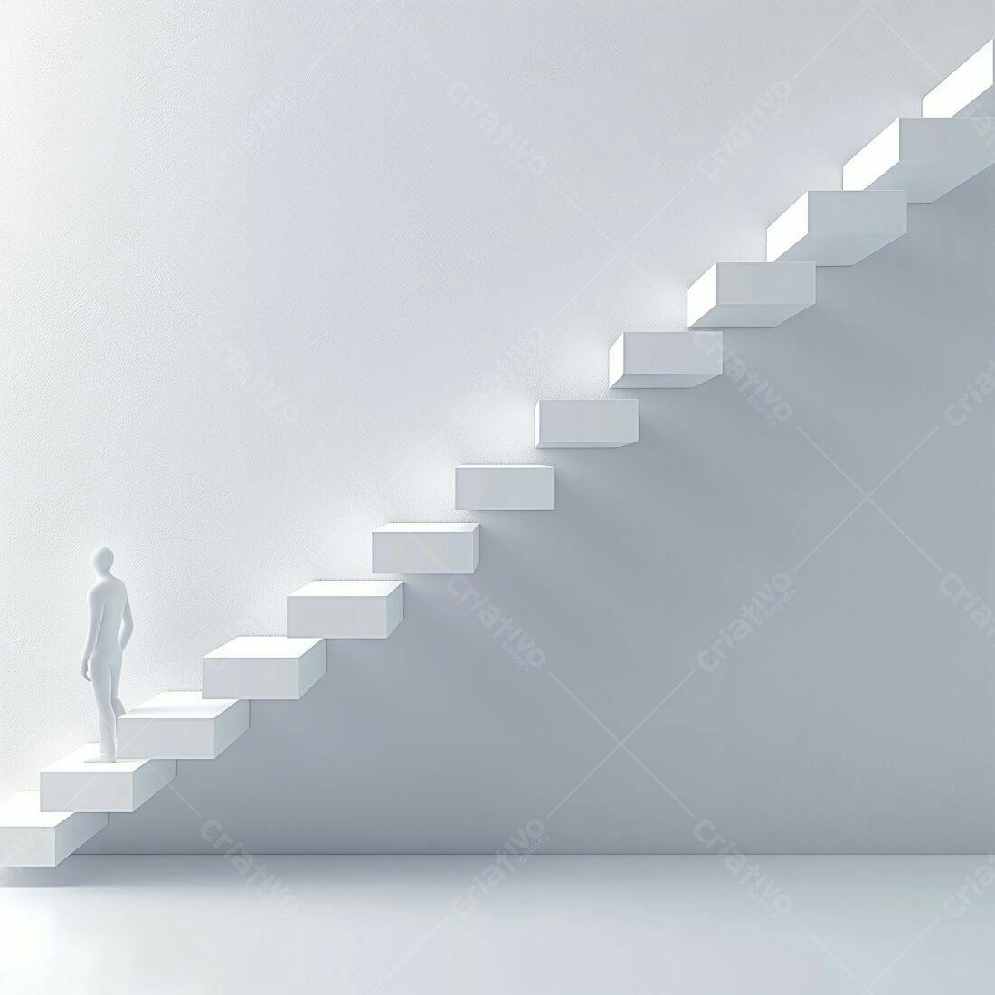 Figura subindo escada branca minimalista