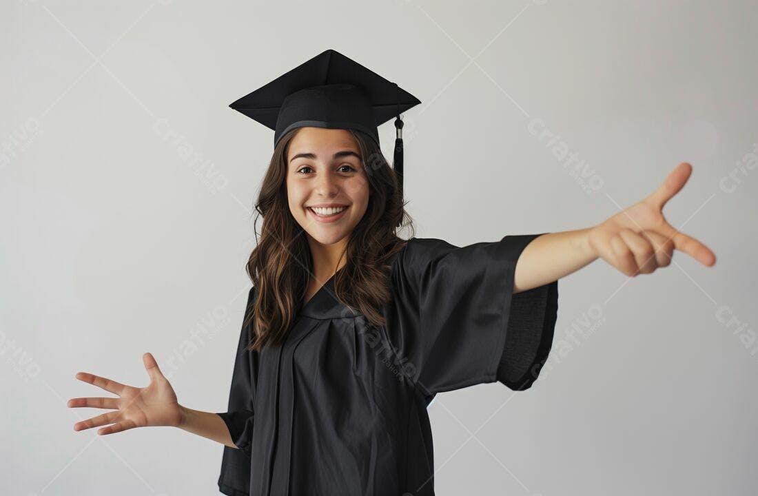 Formanda sorridente mostrando as mãos