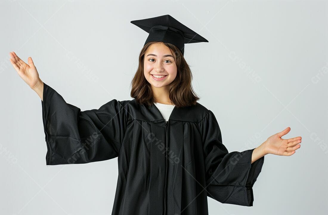 Graduanda sorridente em beca preta