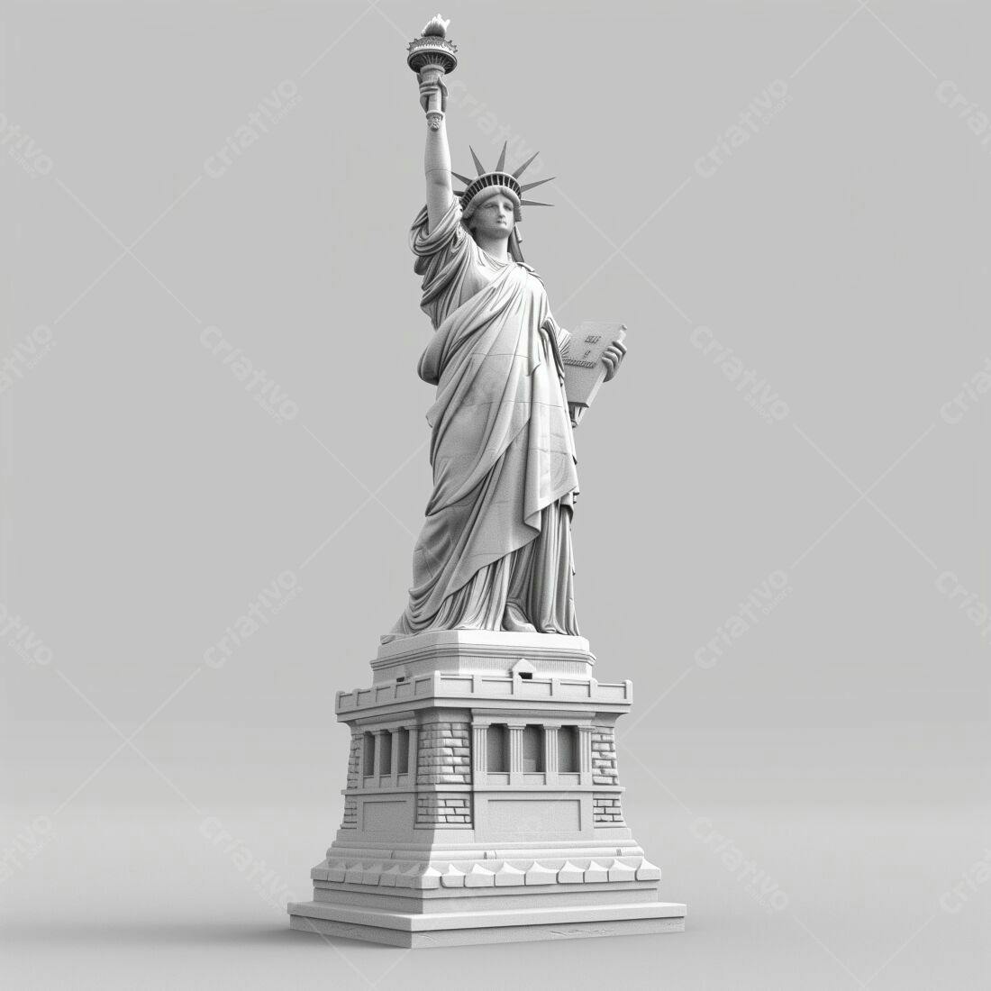 Estátua da Liberdade em modelo 3D monocromático