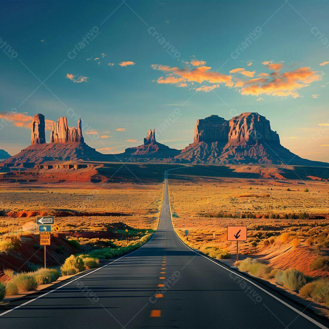 Estrada desértica rumo a Monument Valley