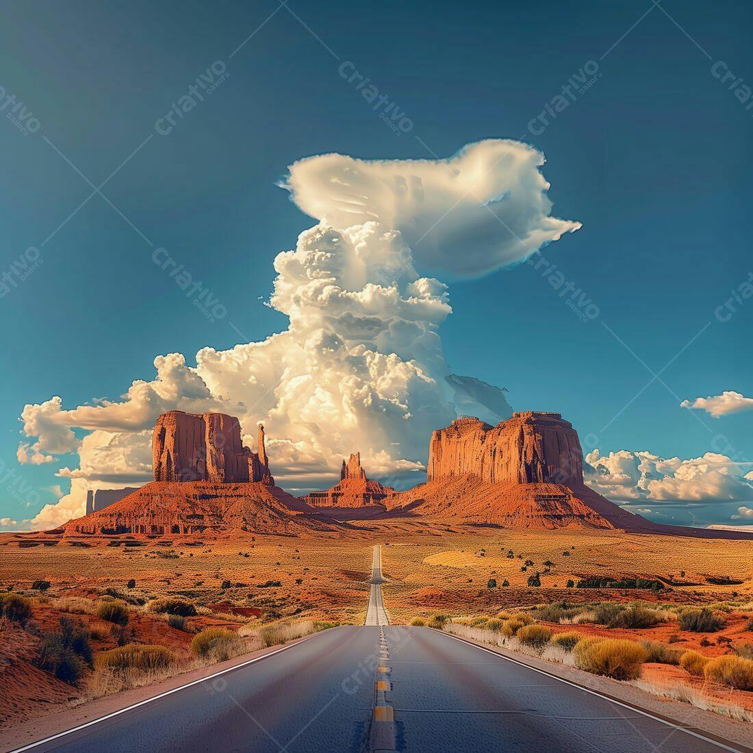 Estrada rumo a Monument Valley sob nuvens imponentes