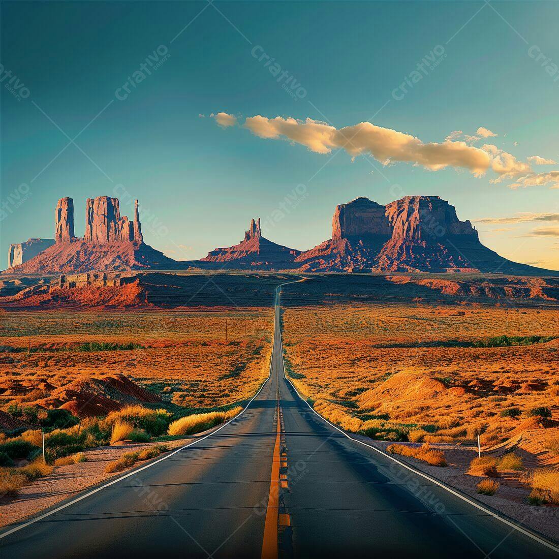 Estrada sinuosa no Monument Valley ao pôr do sol
