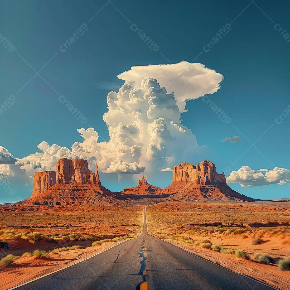 Estrada no Monument Valley sob nuvens imponentes