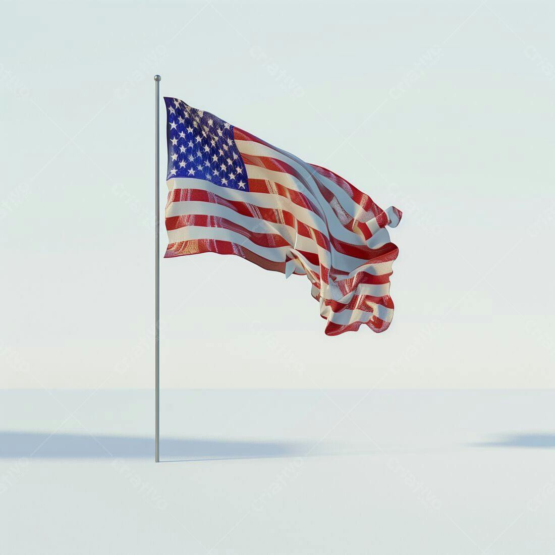Bandeira Americana ao vento fundo branco