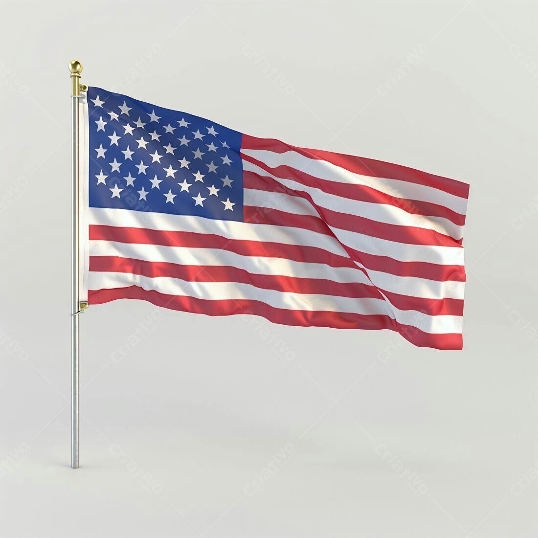 Bandeira Americana ao vento fundo branco
