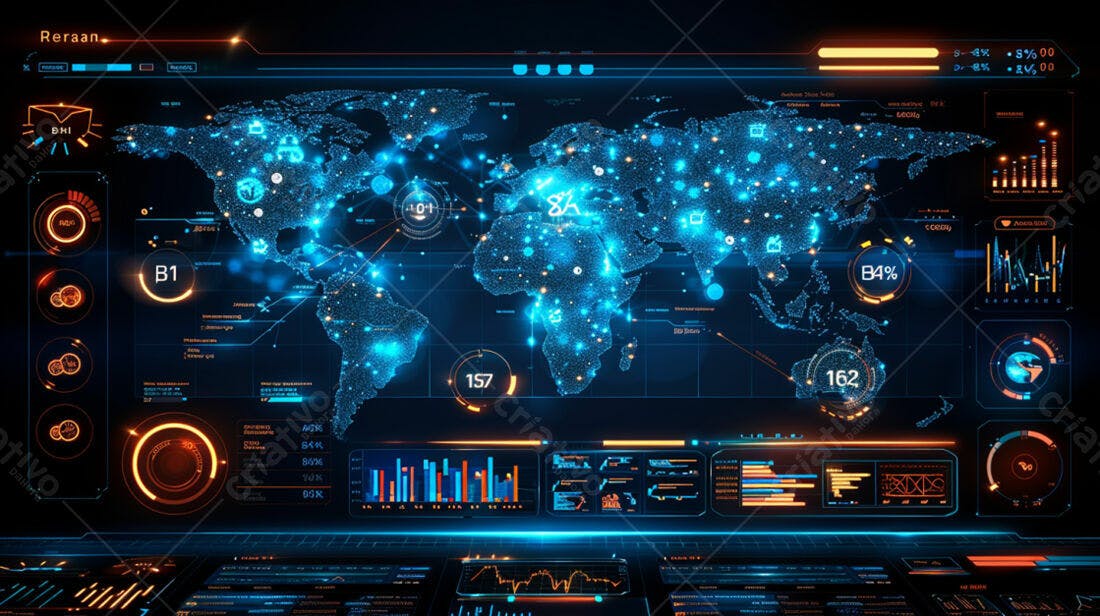 Mapa Mundi Digital Tecnologia Azul