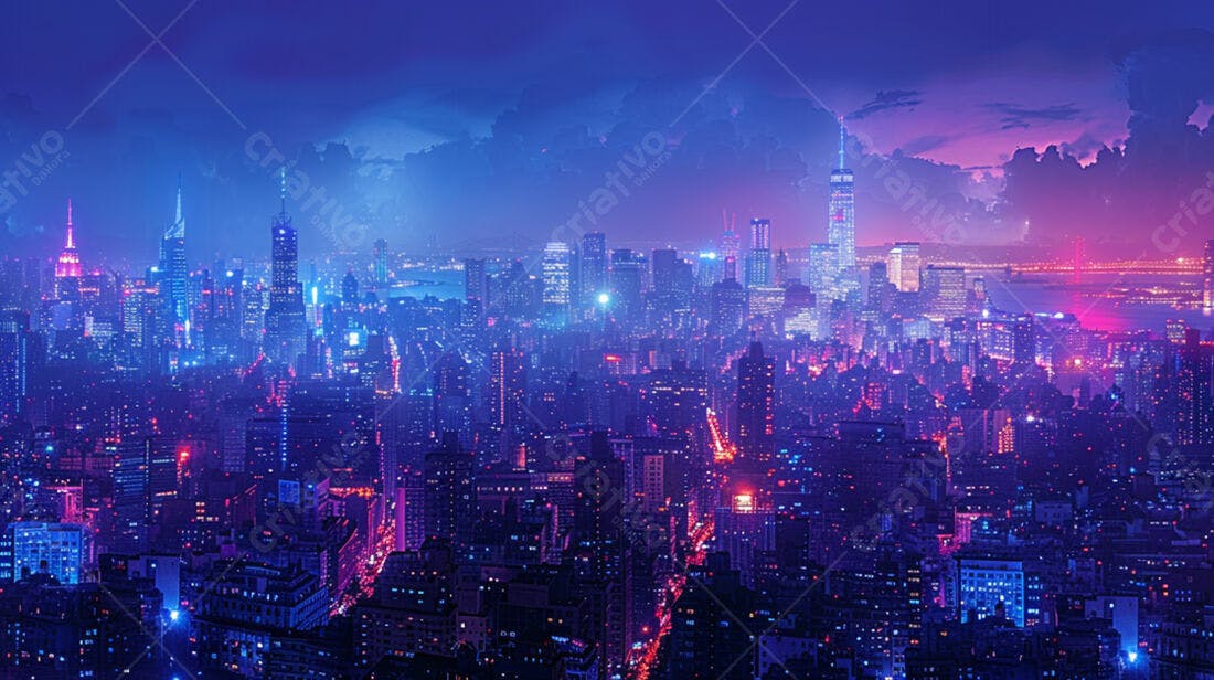 Cidade noturna luzes vibrantes néon