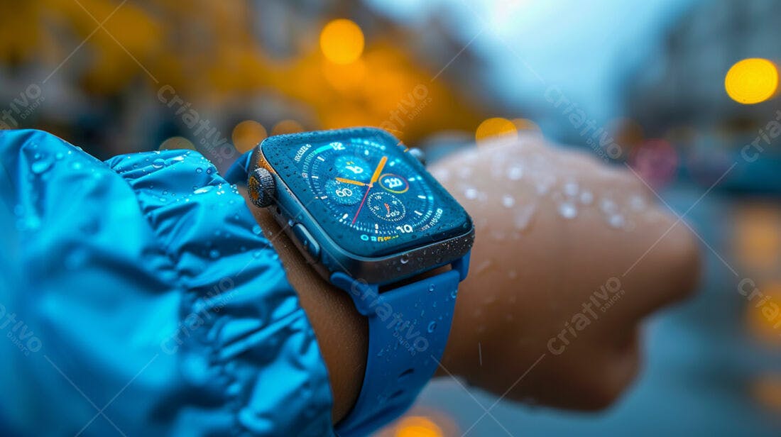 Apple Watch azul na chuva