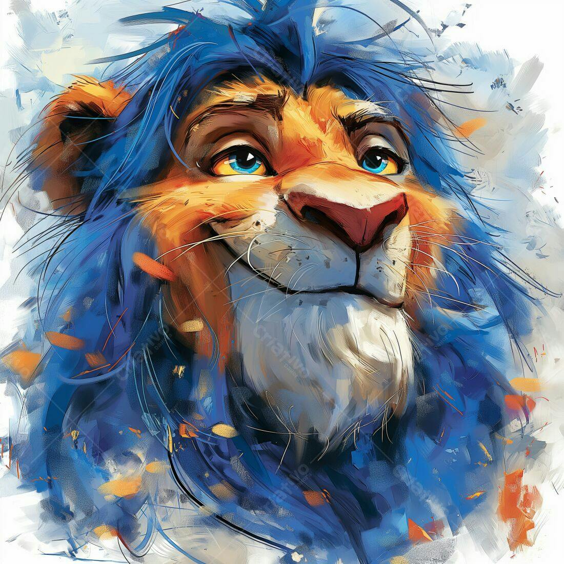 Leão azul sorrindo pintura digital