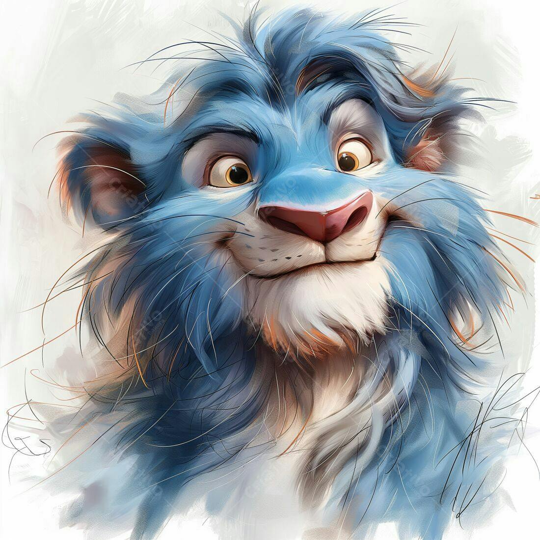 Leão azul sorridente desenho animado