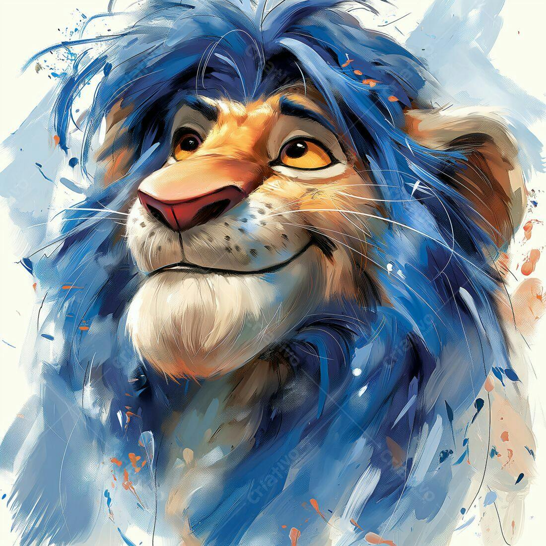 Leão azul estilo aquarela sorrindo