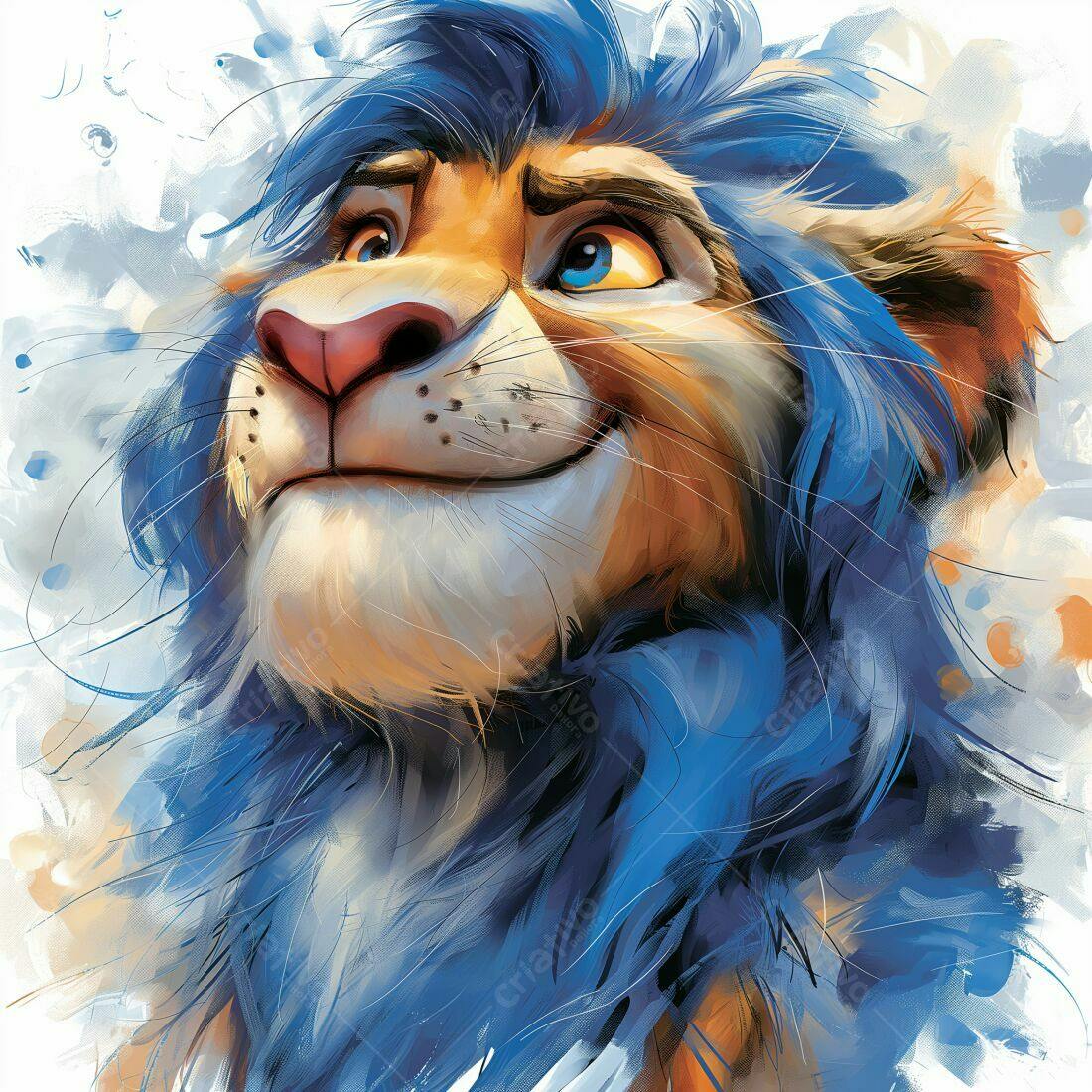 Leãozinho com juba azul sorrindo