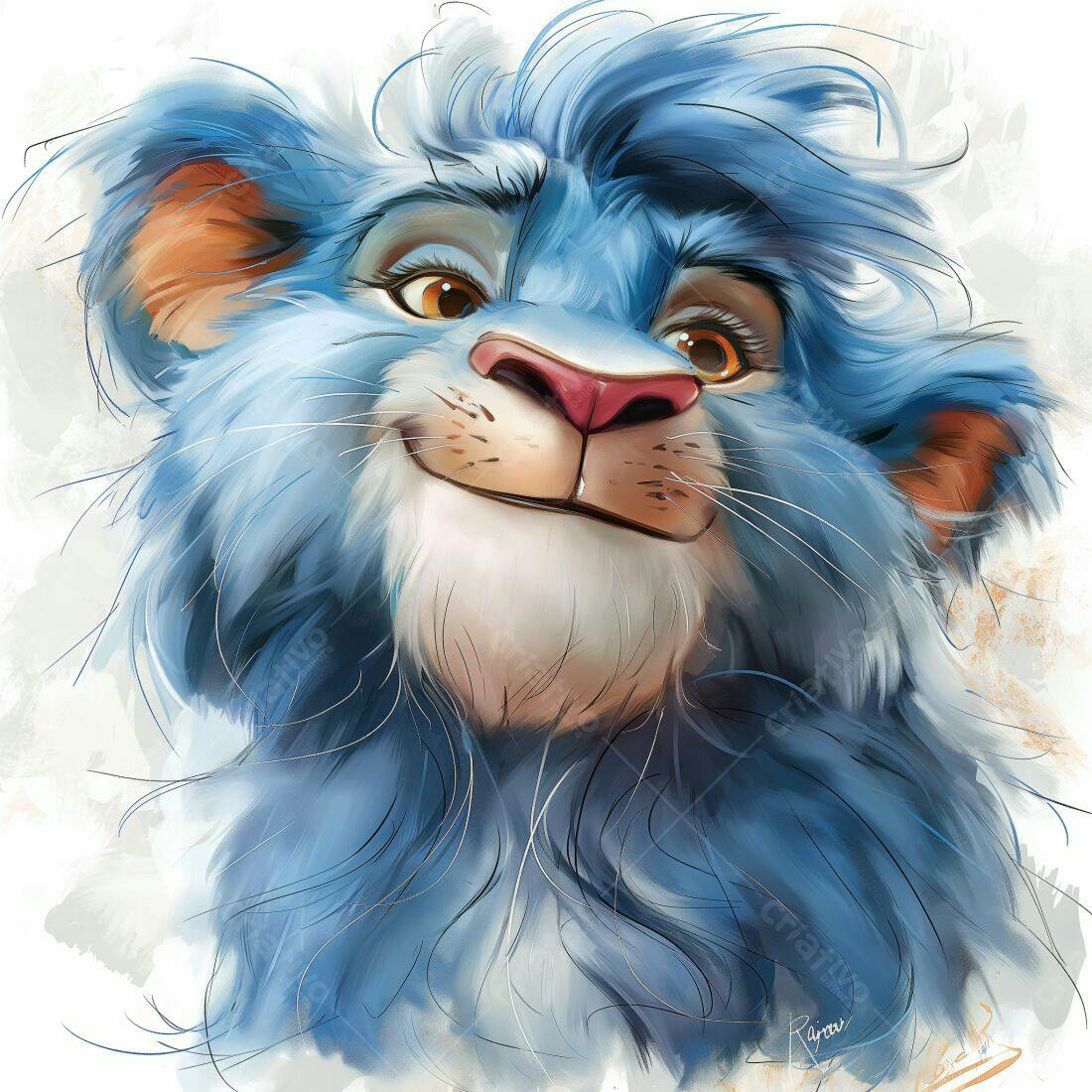Leão azul sorrindo retrato digital