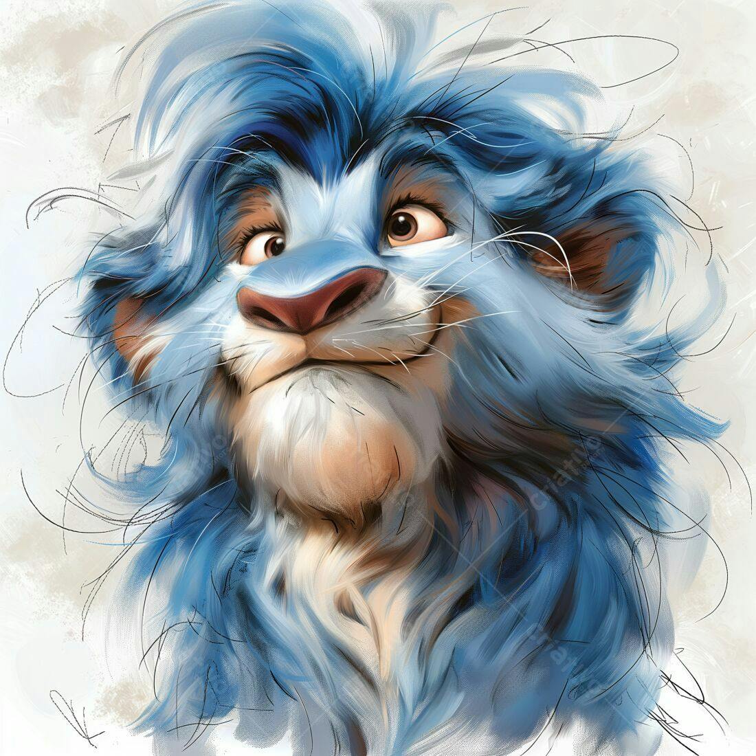 Leão azul estilo cartoon alegre