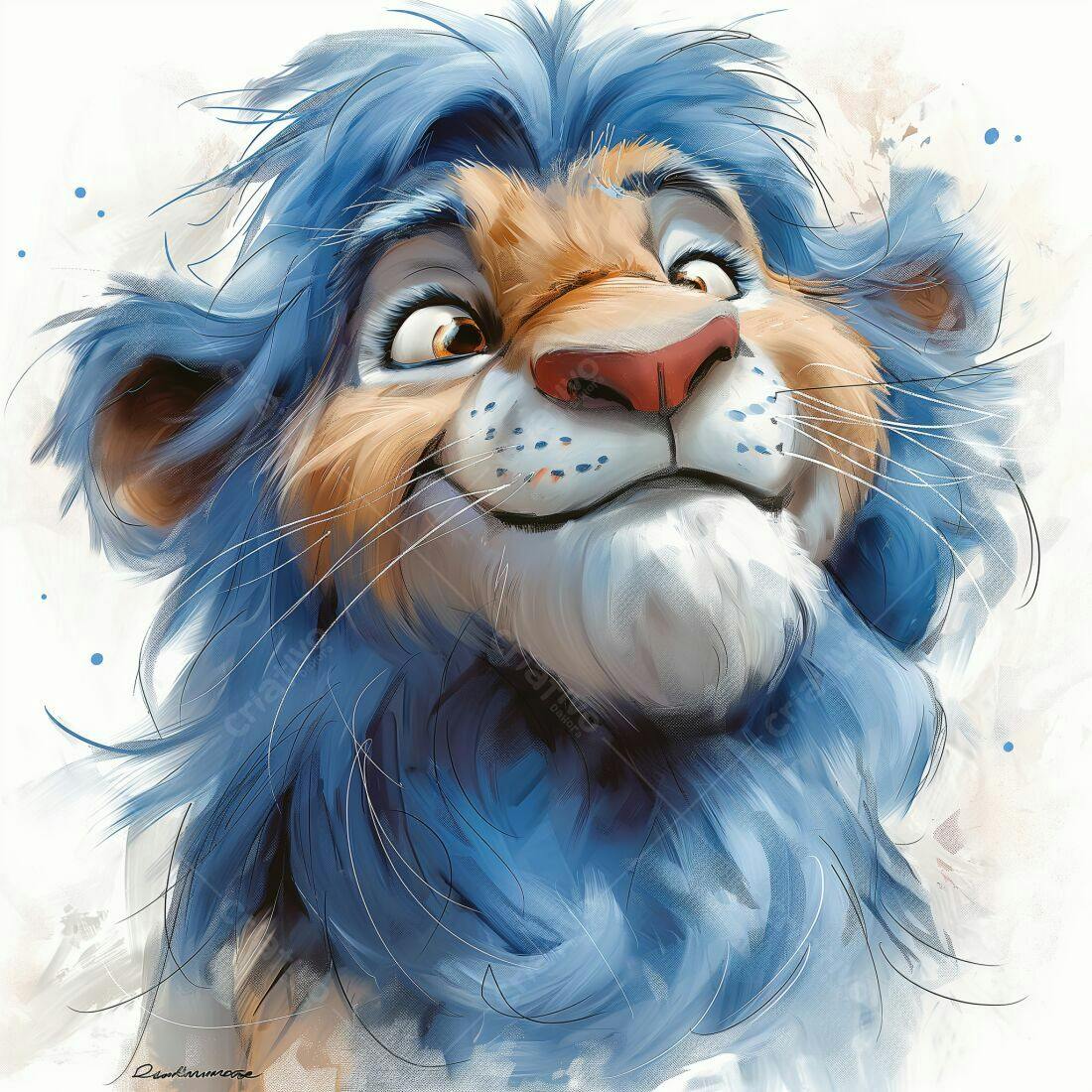 Leão azul sorrindo ilustração digital