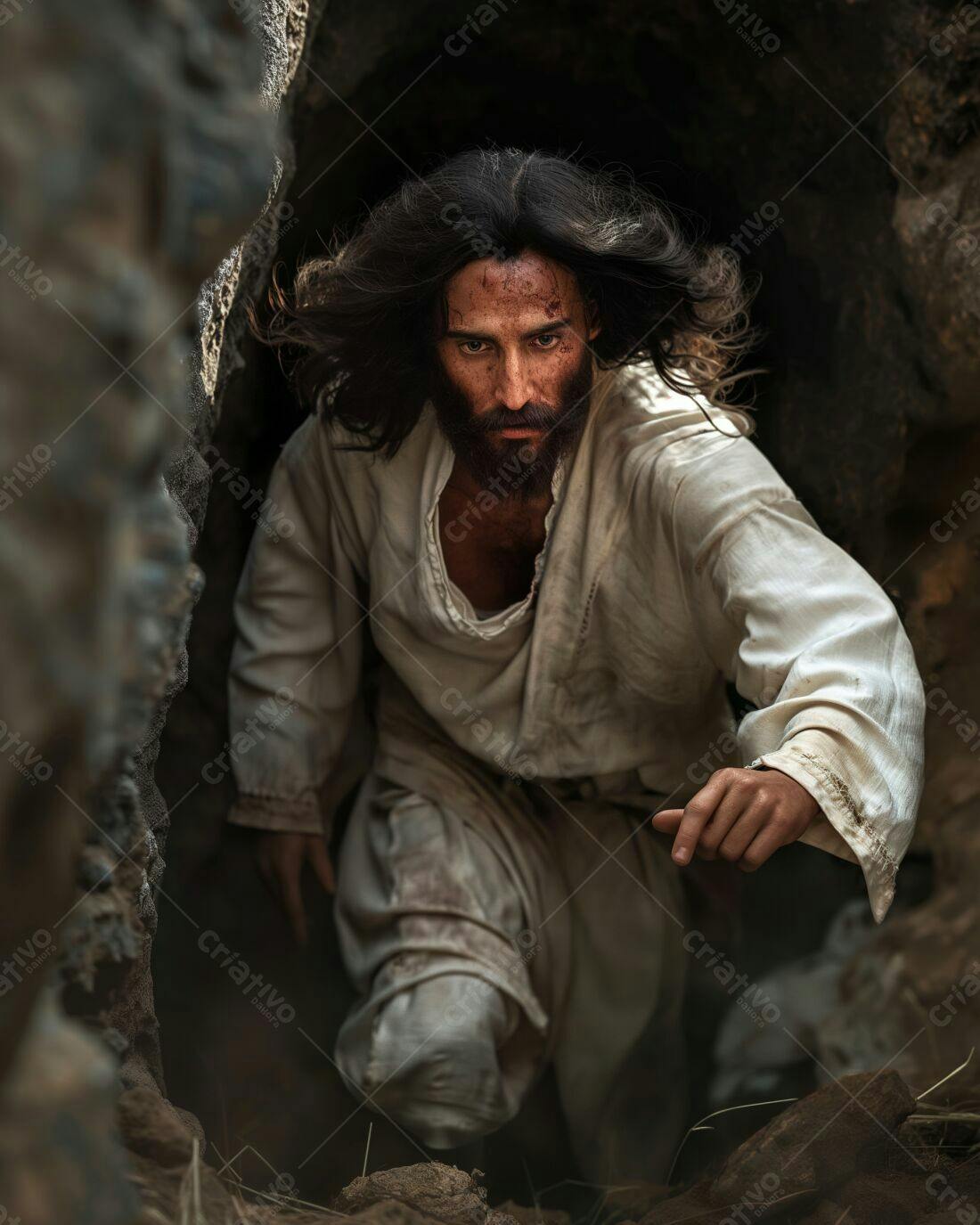 Jesus saindo de tumba escura