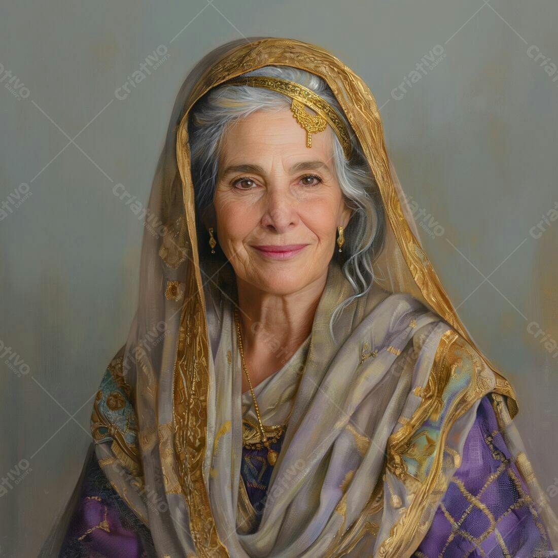 Retrato de mulher idosa com véu dourado