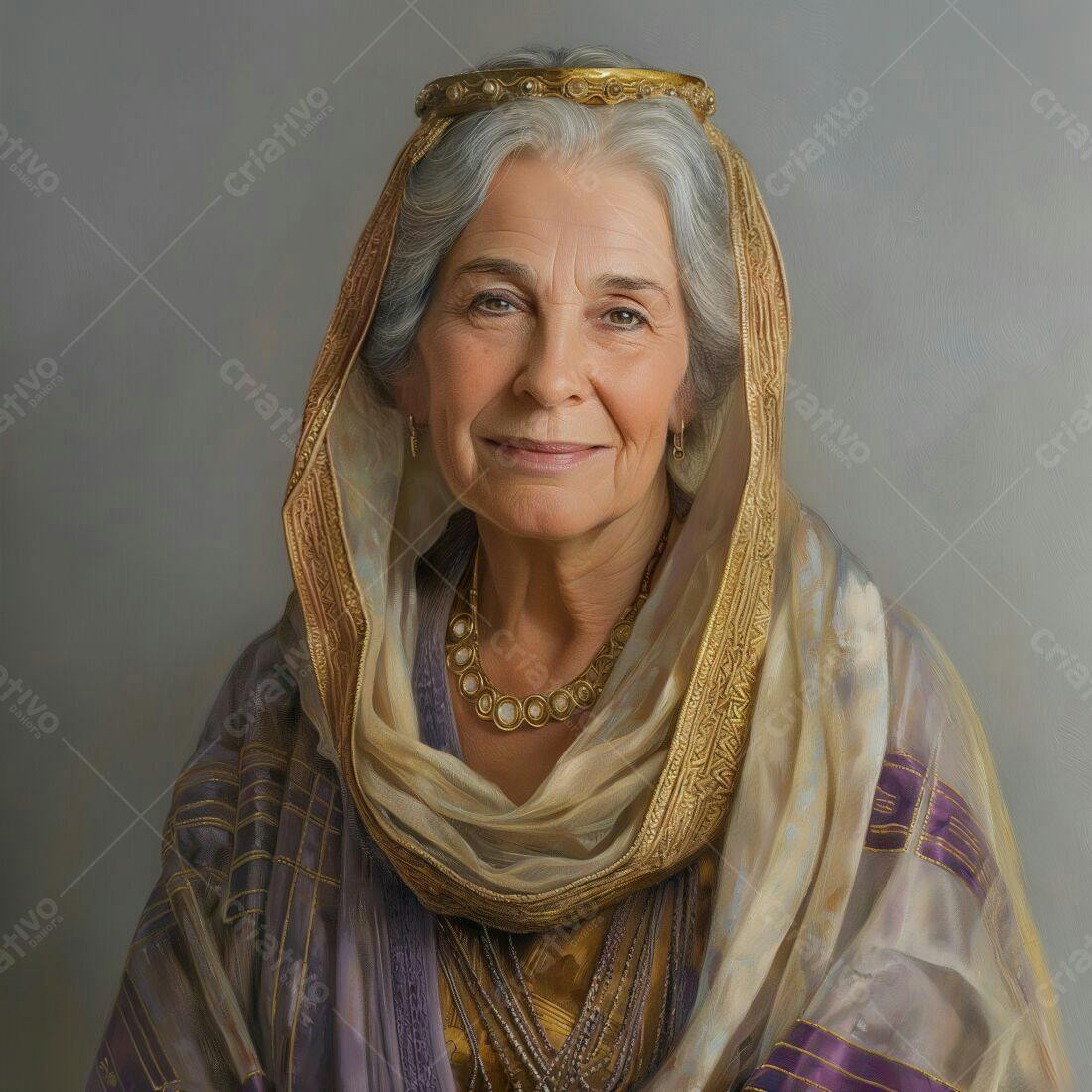 Retrato de mulher idosa com coroa de ouro