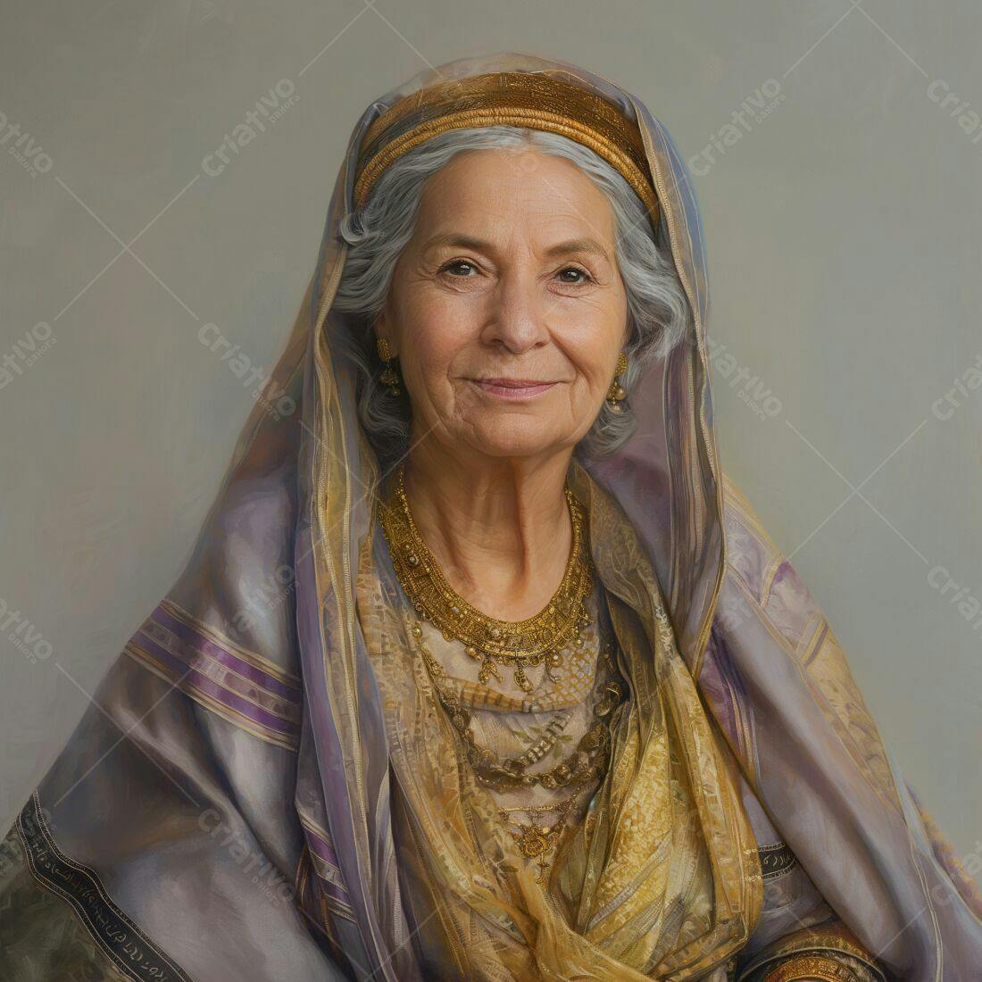 Retrato de mulher idosa com joias douradas