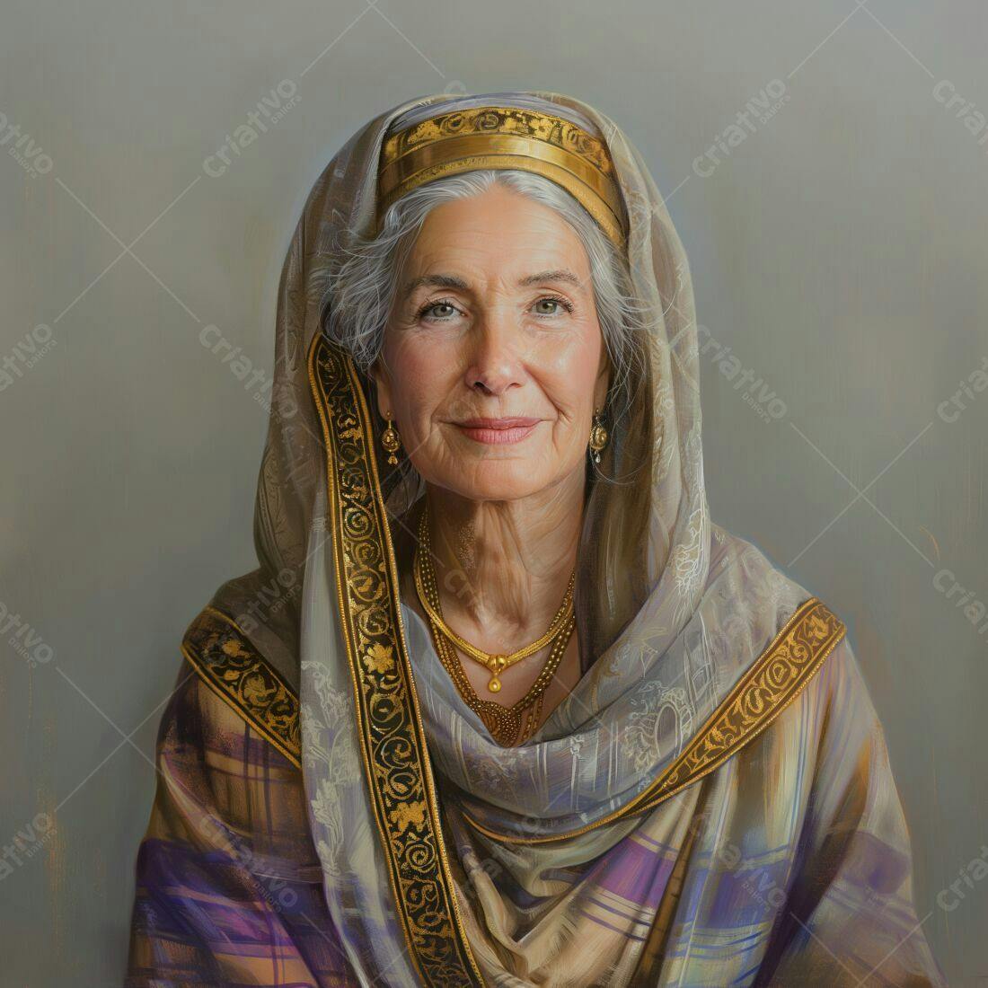 Retrato de mulher idosa com joias e véu