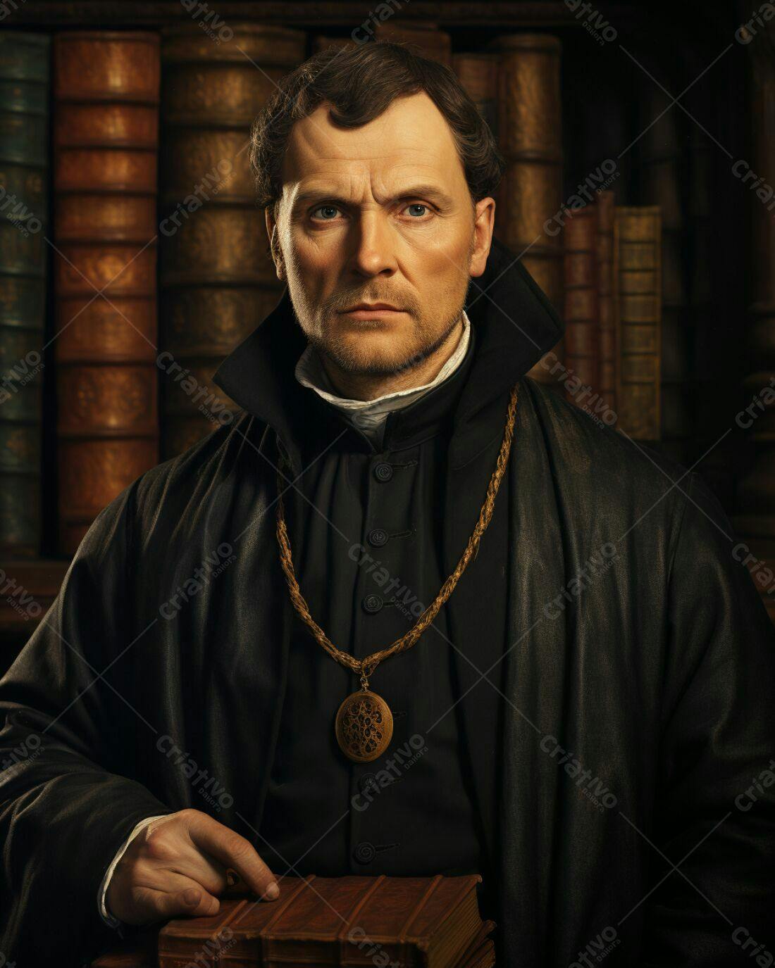 Homem religioso com livros antigos