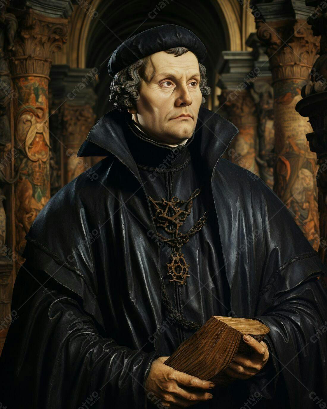 Estátua de Martinho Lutero segurando livro