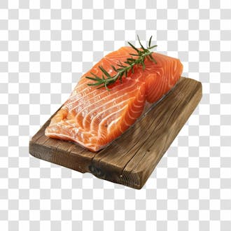 Imagem salmão com tábua sushi de madeira com fundo transparente