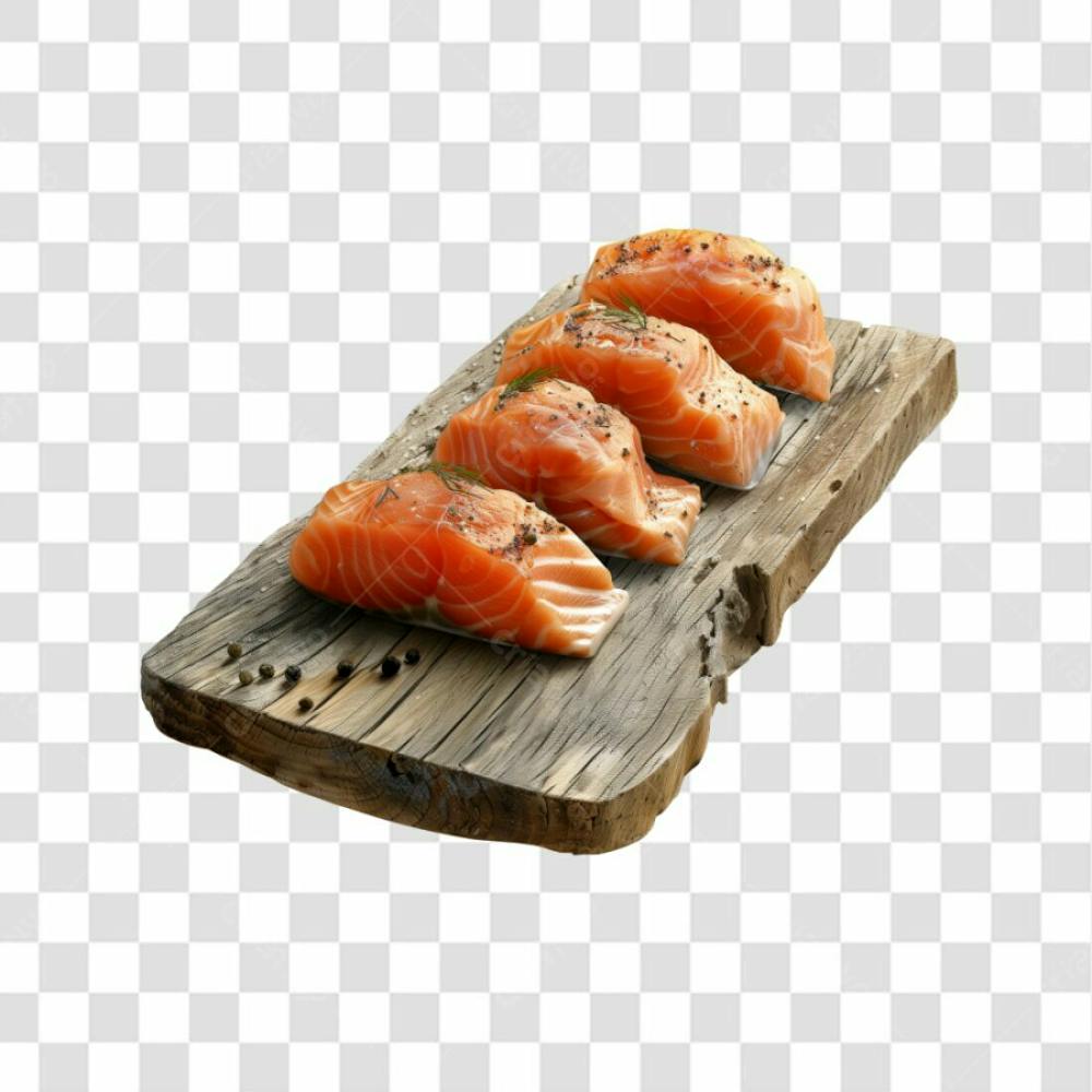 Imagem Salmão Com Tábua Sushi De Madeira Com Fundo Transparente (8)