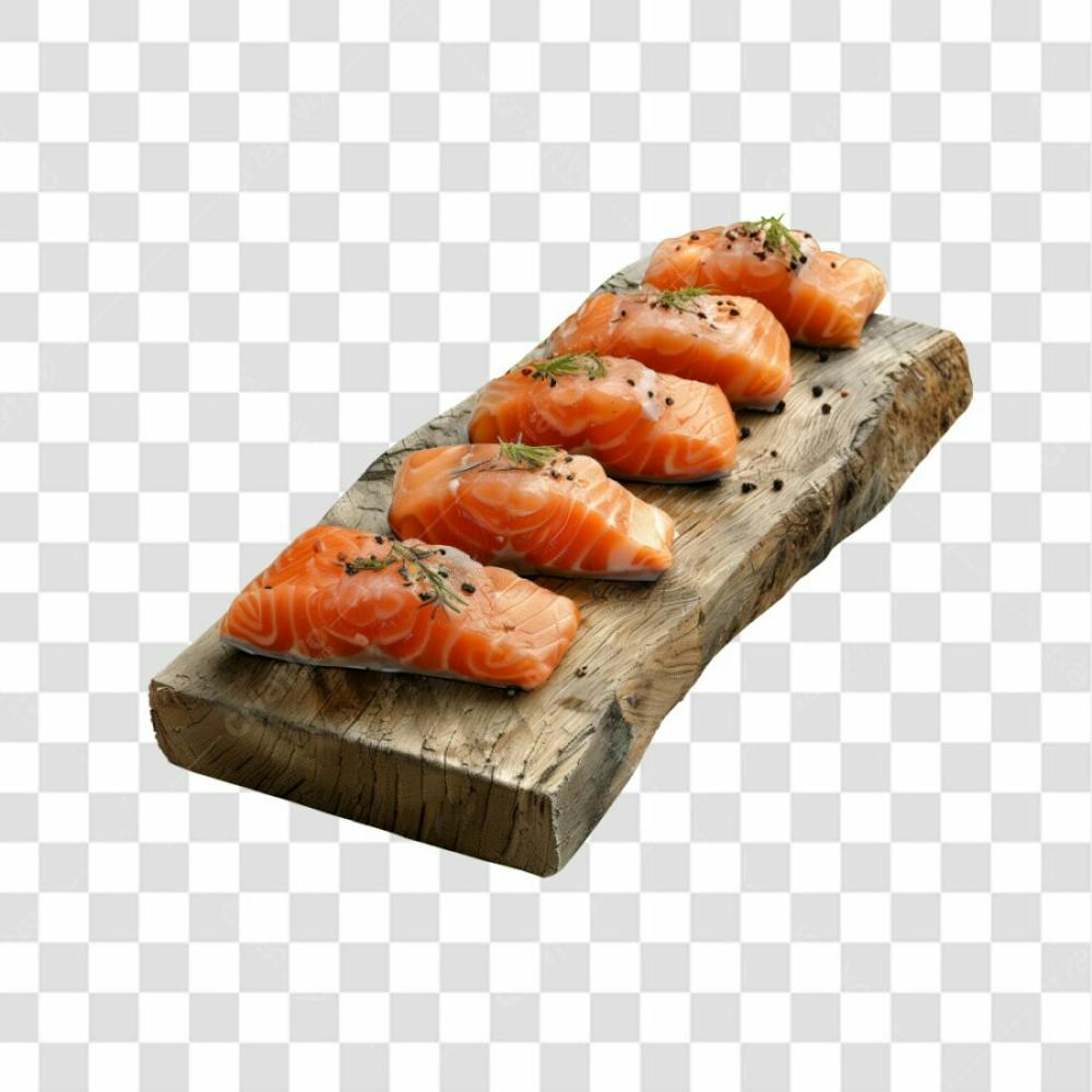 Imagem Salmão Com Tábua Sushi De Madeira Com Fundo Transparente (14)