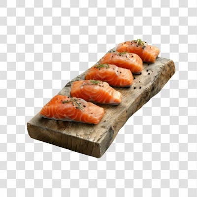 Imagem Salmão Com Tábua Sushi De Madeira Com Fundo Transparente (14)