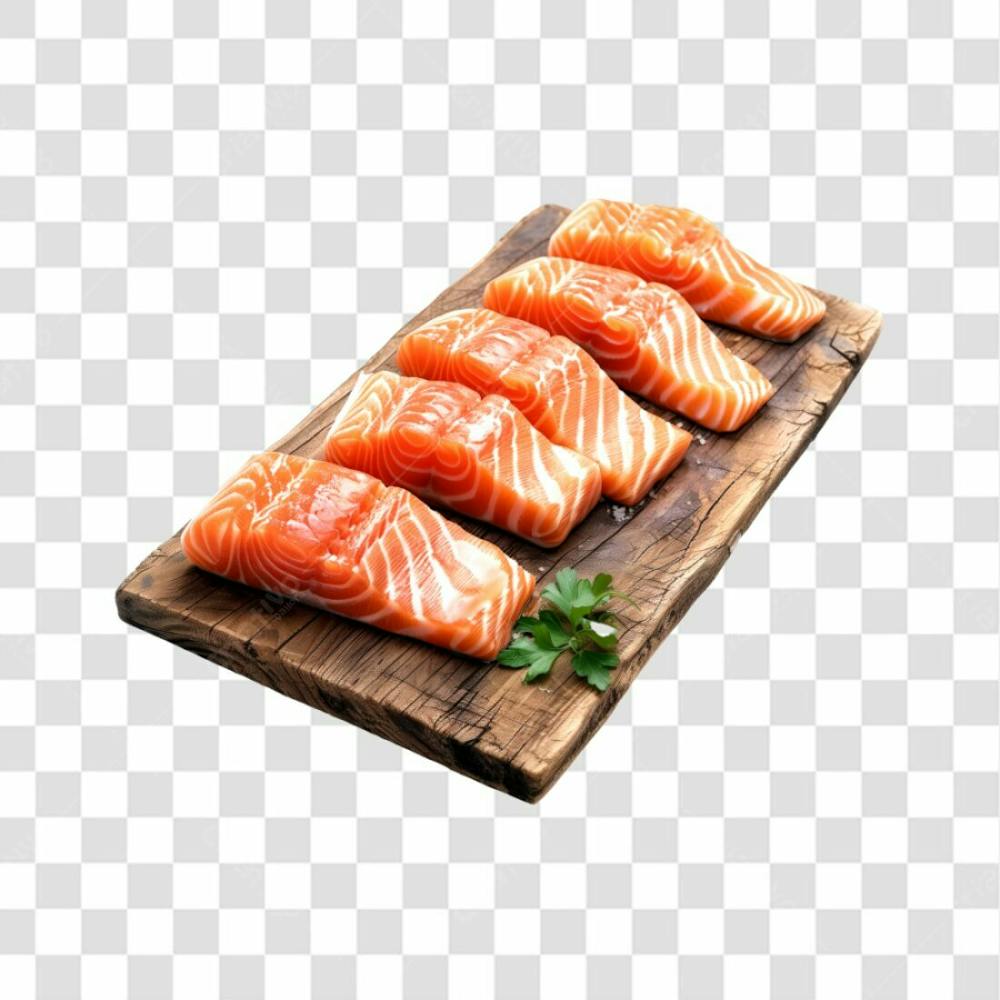 Imagem Salmão Com Tábua Sushi De Madeira Com Fundo Transparente (16)