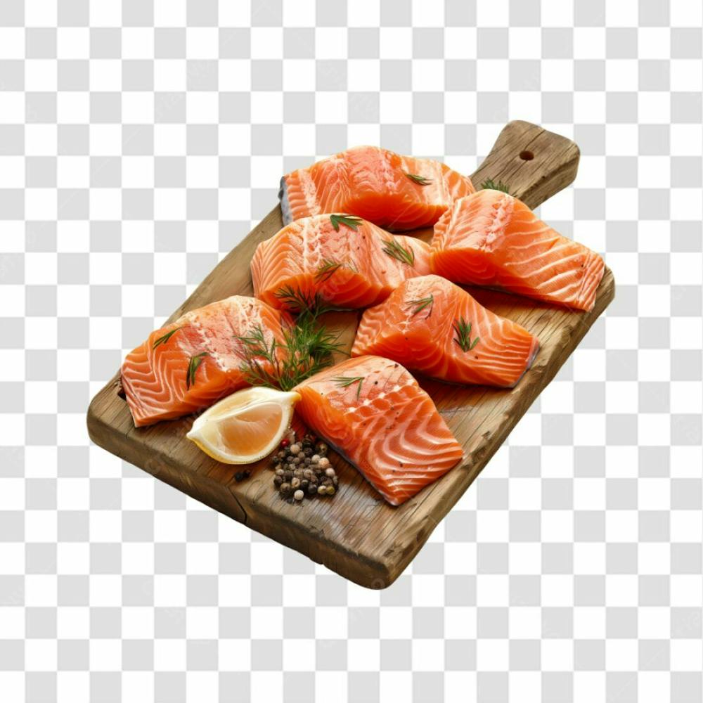 Imagem Salmão Com Tábua Sushi De Madeira Com Fundo Transparente (17)