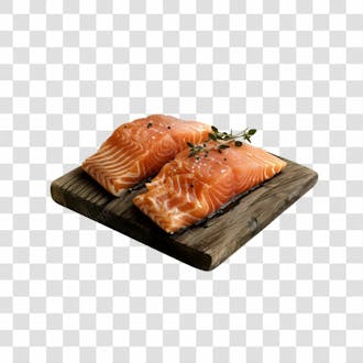 Imagem salmão com tábua sushi de madeira com fundo transparente