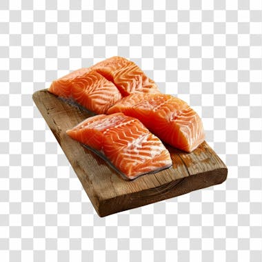 Imagem salmão com tábua sushi de madeira com fundo transparente