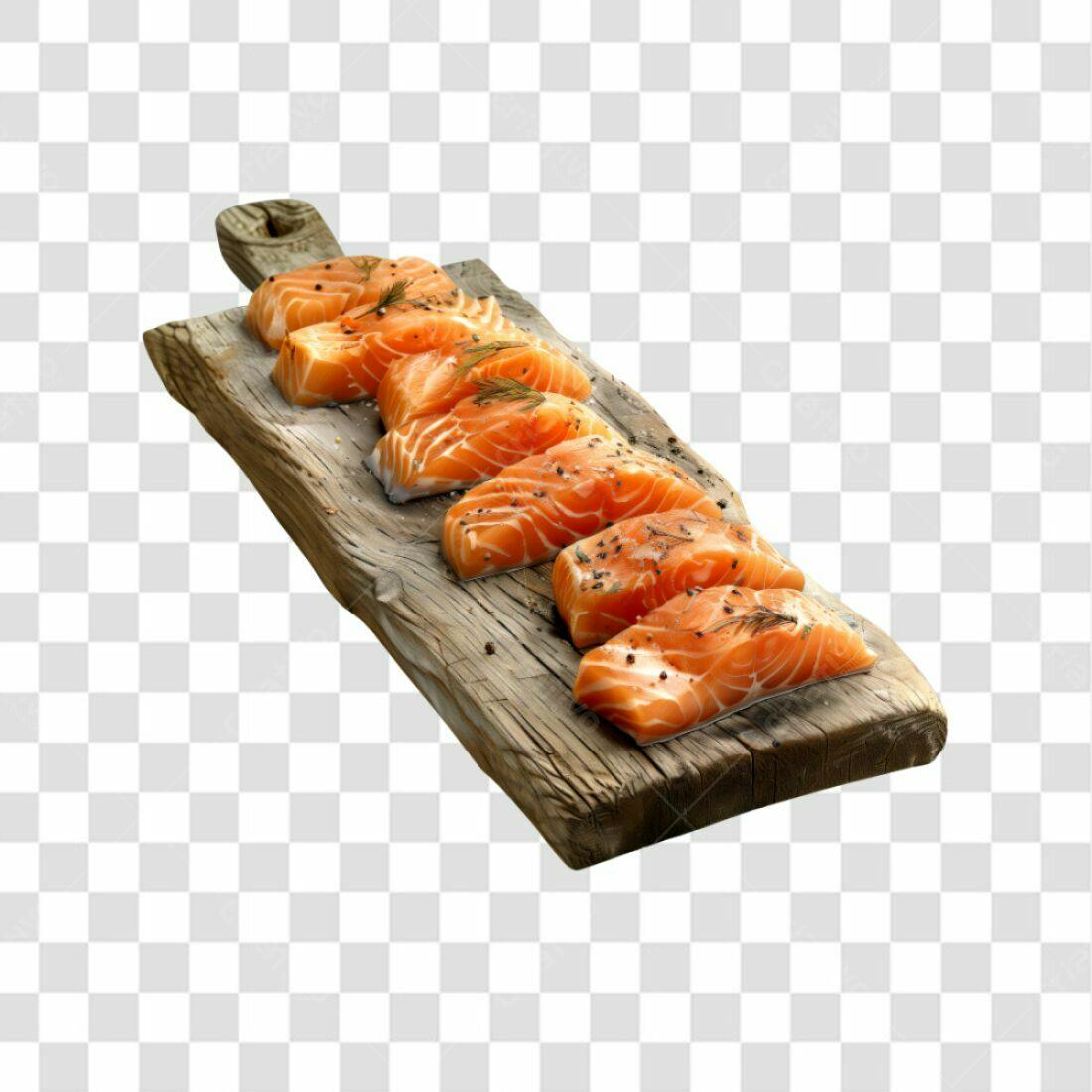 Imagem PNG Salmão Fresco Tabua Madeira Fundo Transparente
