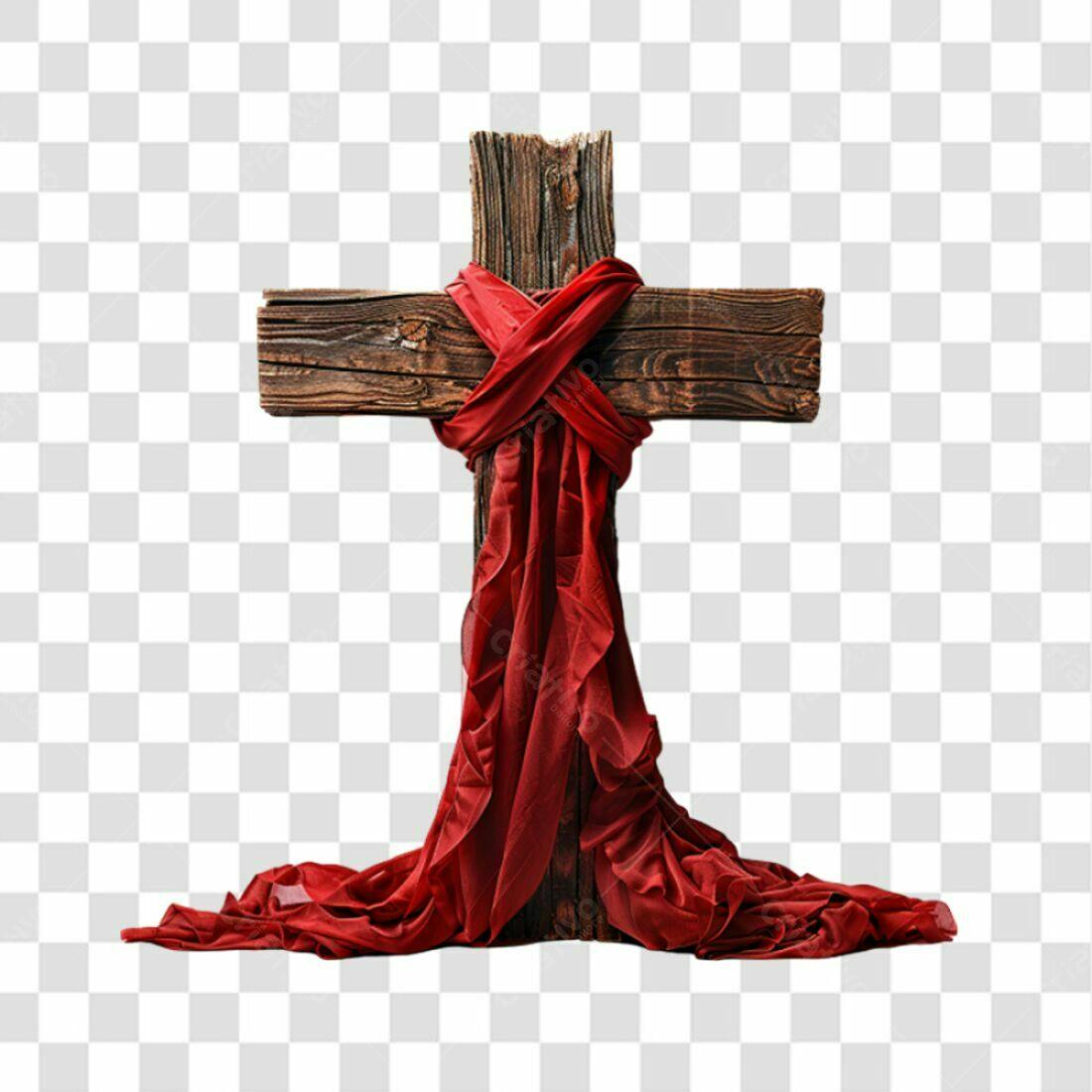 Icone de Cruz de Madeira com Tecido Vermelho PNG com fundo transparente