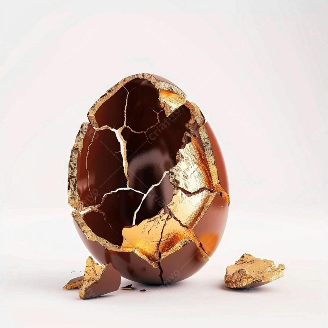 Ovo de chocolate rachado dourado Páscoa