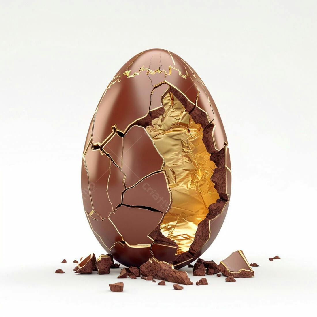 Ovo de chocolate partido com ouro