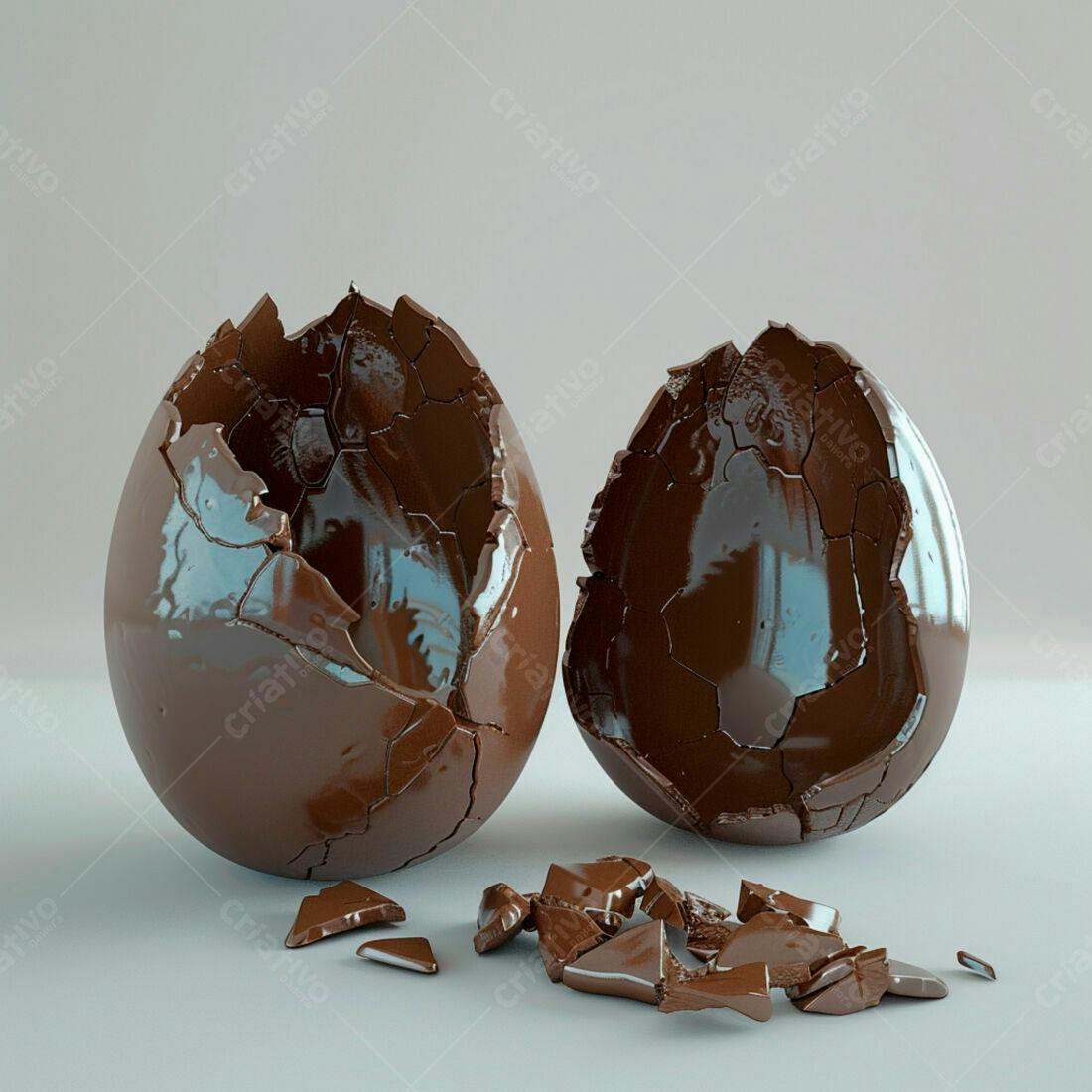 Ovos de chocolate quebrados em fundo claro