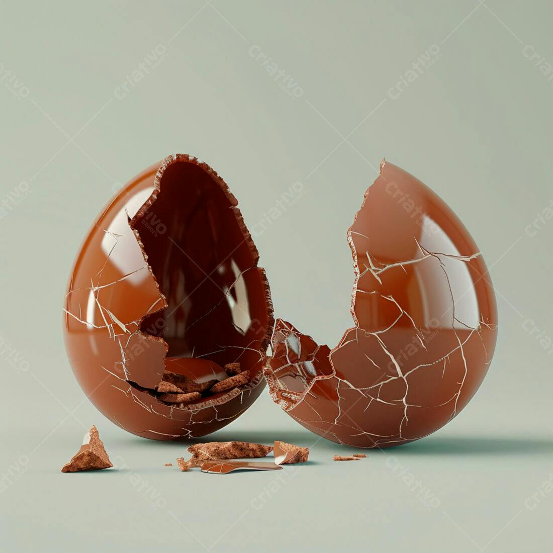 Ovo de chocolate rachado em pedaços