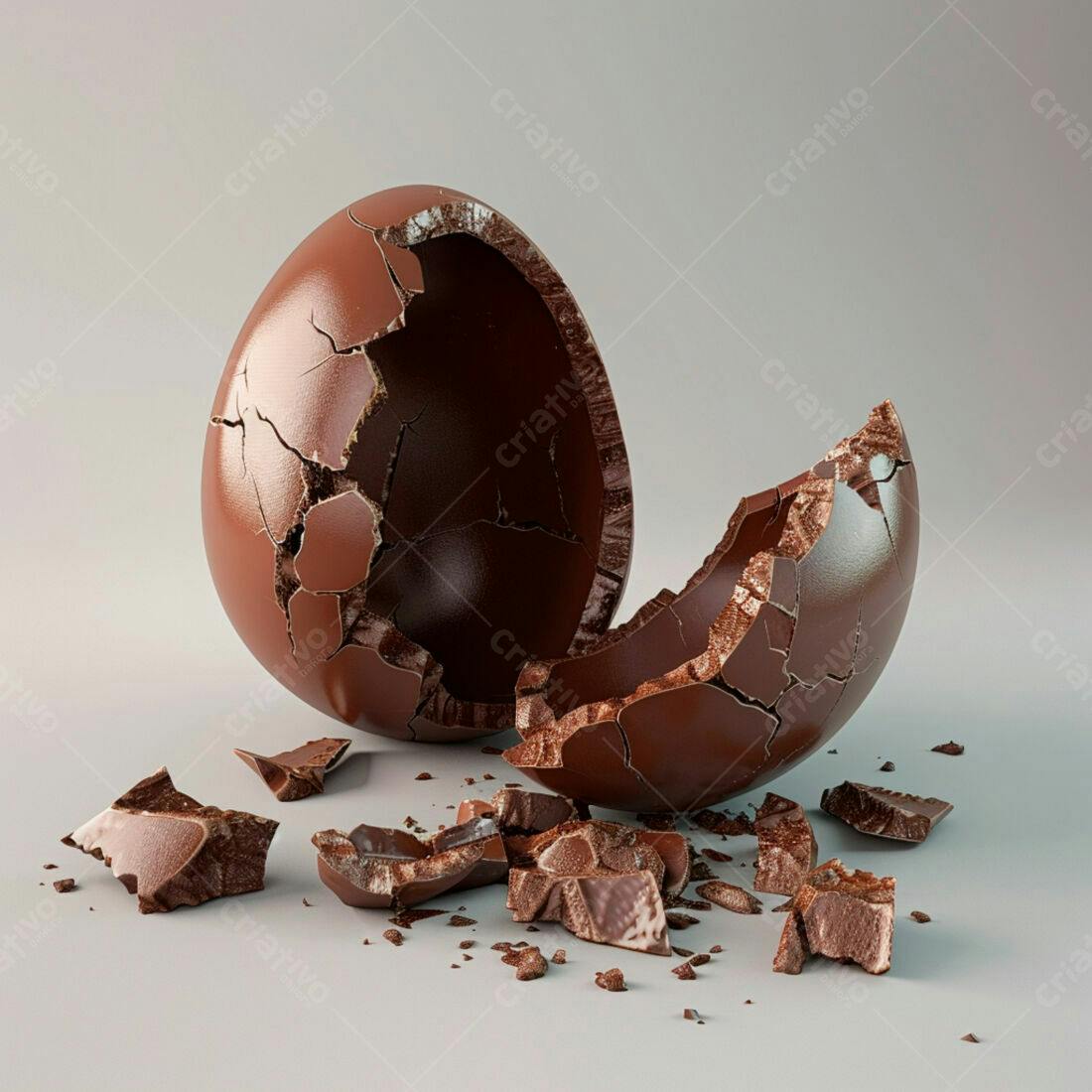 Ovo de chocolate partido em pedaços